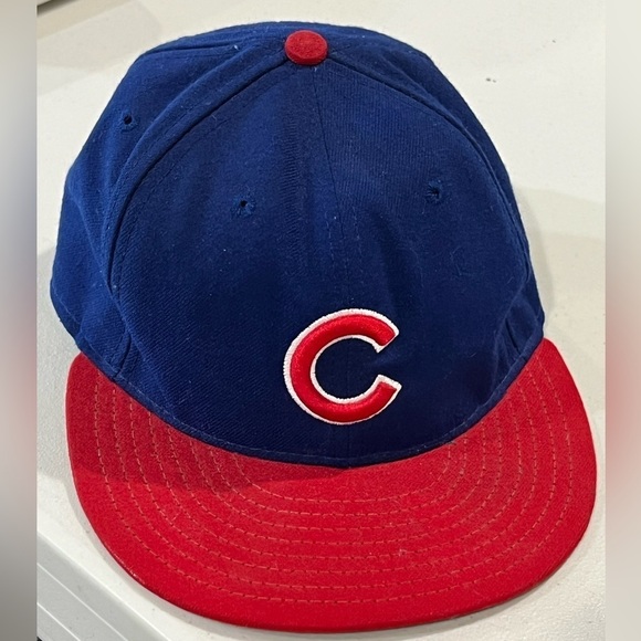 Chicago Cubs Authentic On-Field New Era Size 7 Fleece Navy Red Retro Hat MLB - Picture 2 of 8